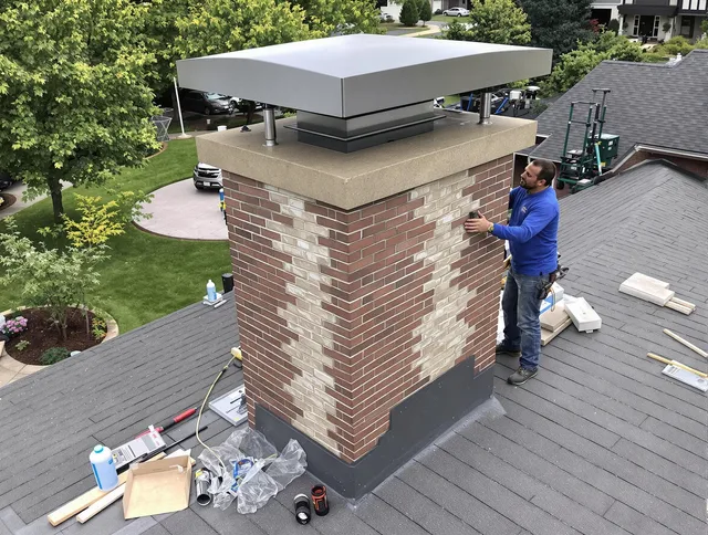 Chino Hills Chimney Sweep team working on a custom chimney remodel in Chino Hills, CA