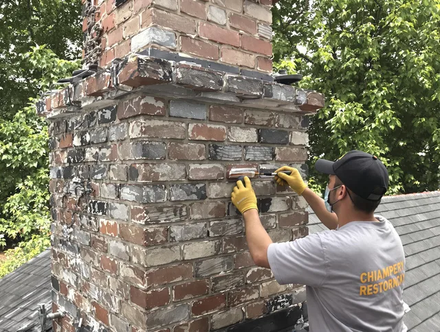 In-progress chimney restoration by Chino Hills Chimney Sweep in Chino Hills, CA