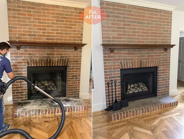 Chino Hills Chimney Sweep carefully sanitizing a fireplace in Chino Hills, CA