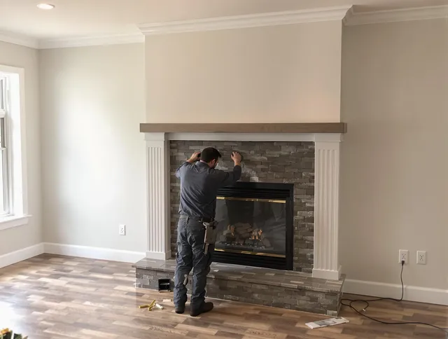 Chino Hills Chimney Sweep finishing a custom fireplace install in Chino Hills, CA